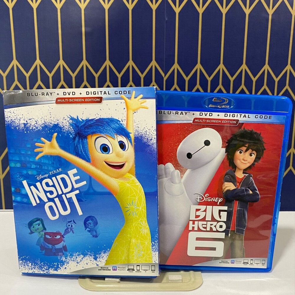 Disney/pixar 2 HD Blue Ray DVDS Inside Out & Big Hero Bundle Free Shipping